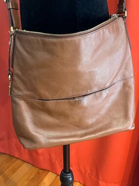 Fossil Leather Crossbody or Handbag, Brown Pebbled Leather Adjustable Strap, Zip